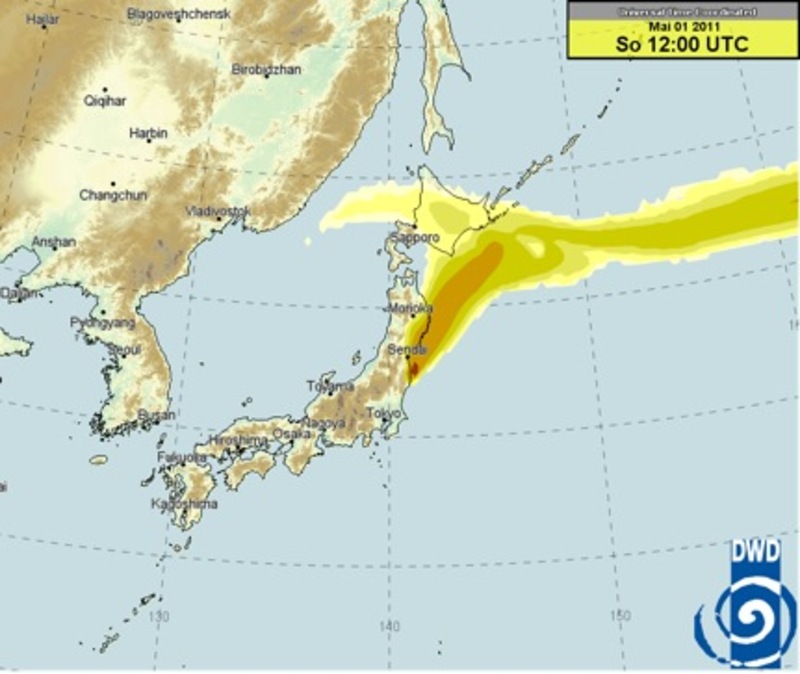 Distribution of nuclear fallout over Miyagi and Iwate prefectures from May 1, 2011